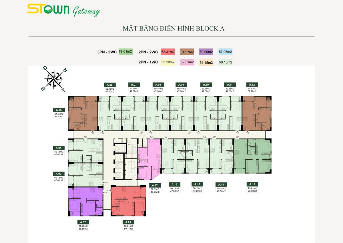 Mặt bằng tầng tháp A dự án Stown Gateway