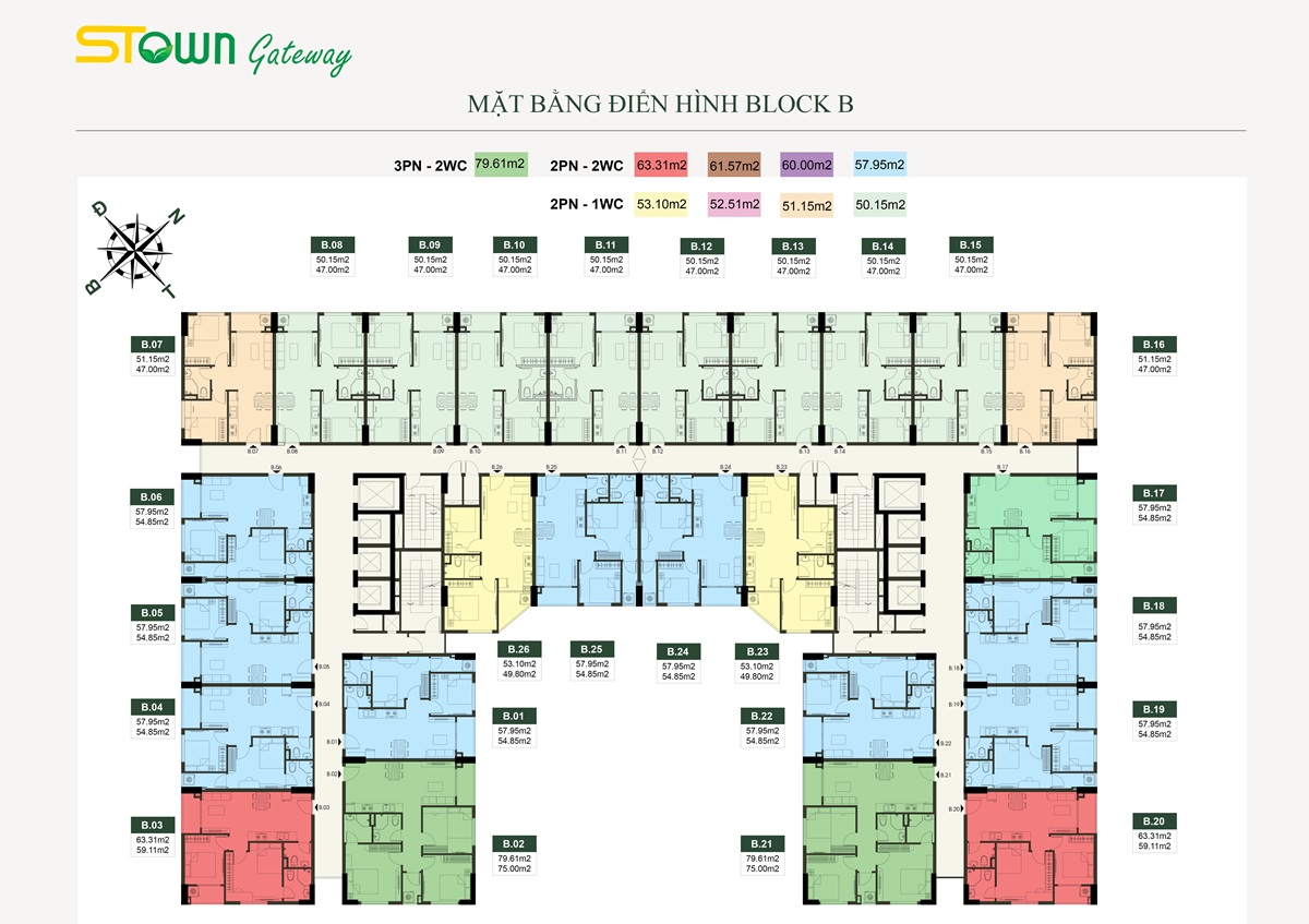 Mặt bằng tầng tháp B dự án Stown Gateway